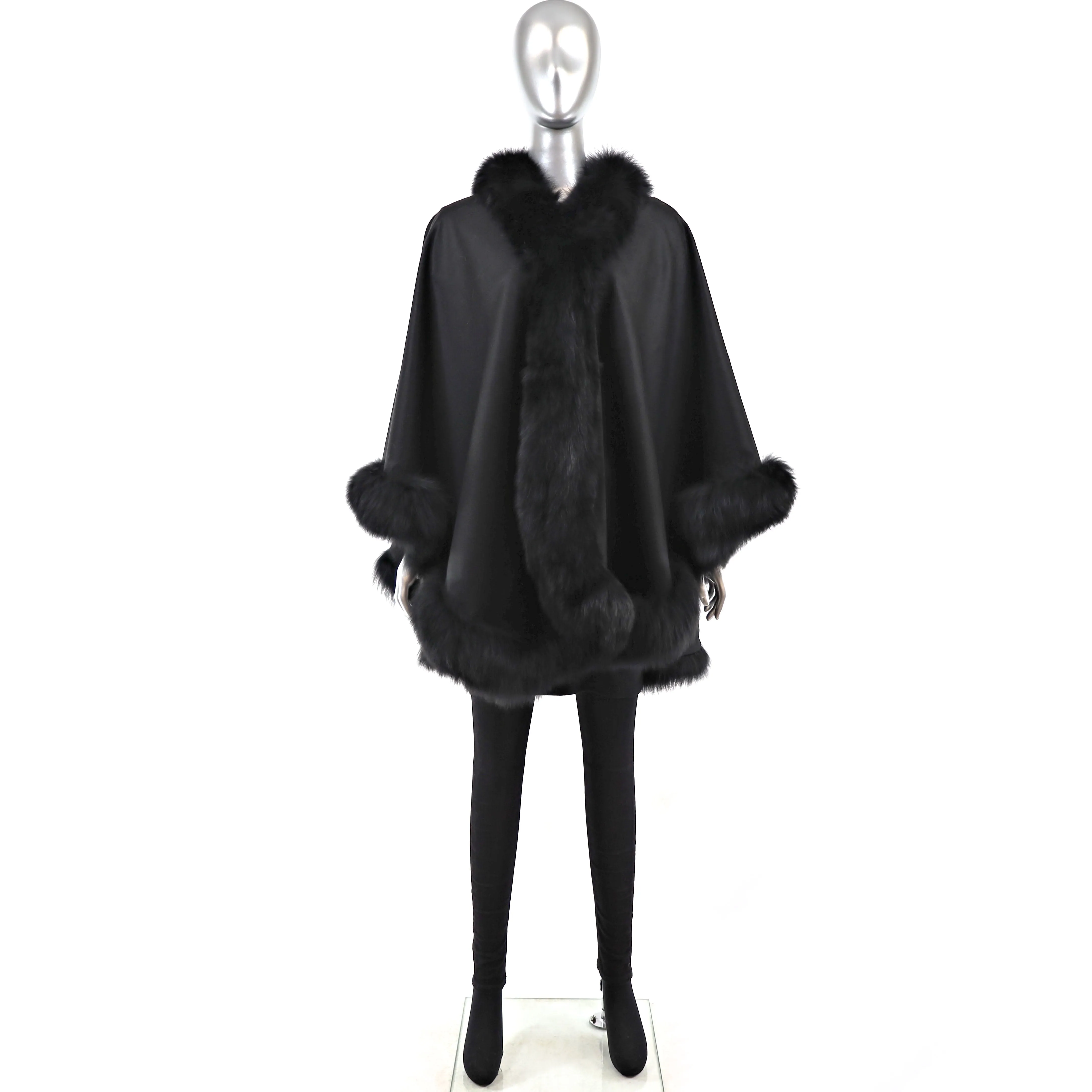 Cashmere Cape with Fox Trim- One Size
