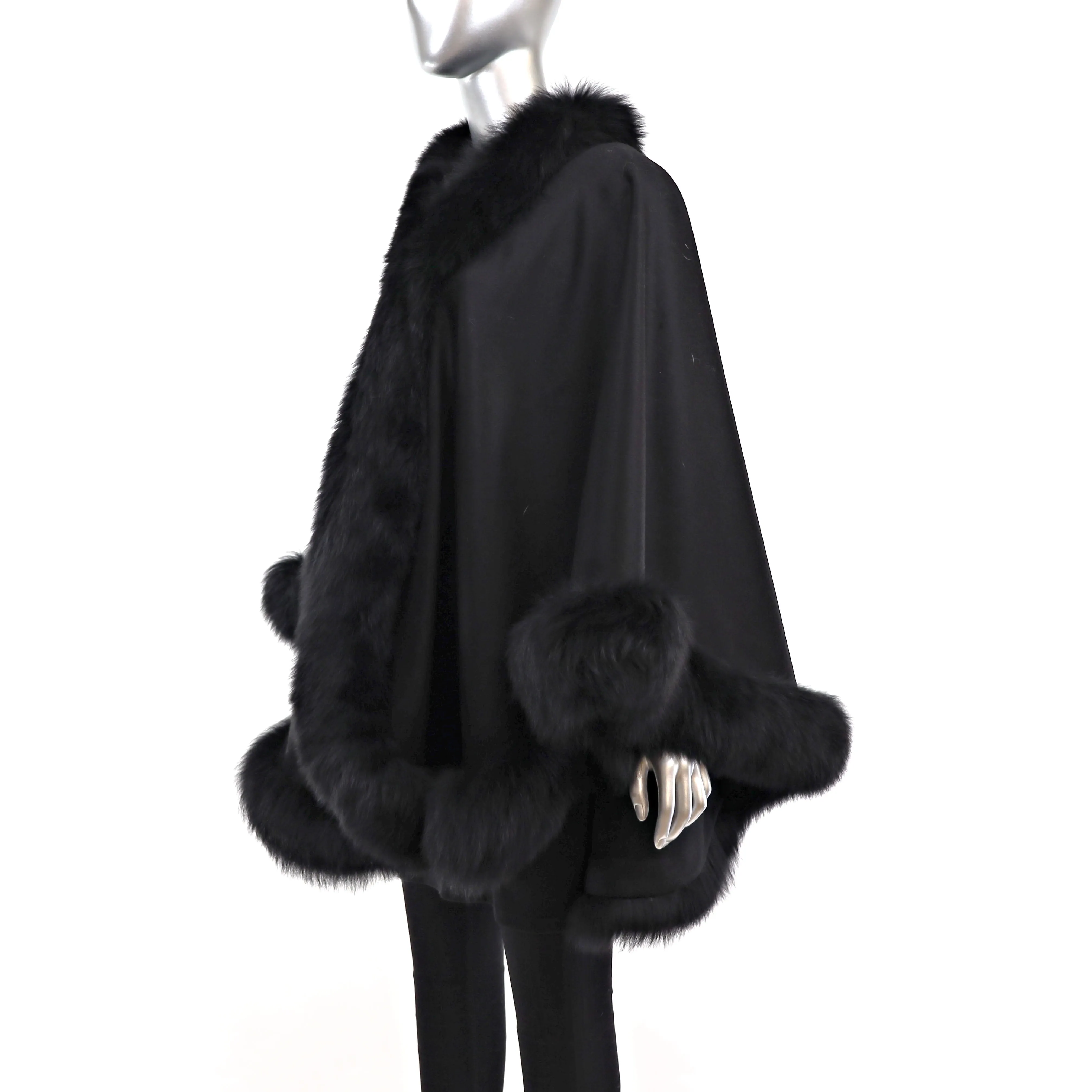 Cashmere Cape with Fox Trim- One Size