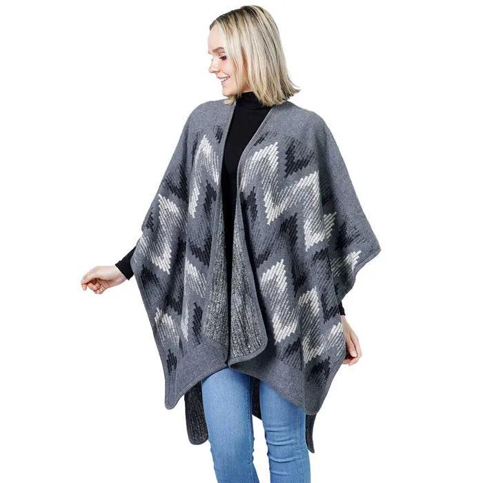 Stylish Chevron Pattern Poncho Shawl Wrap Cape - Versatile Outdoor Accessory