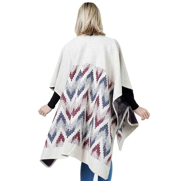 Stylish Chevron Pattern Poncho Shawl Wrap Cape - Versatile Outdoor Accessory