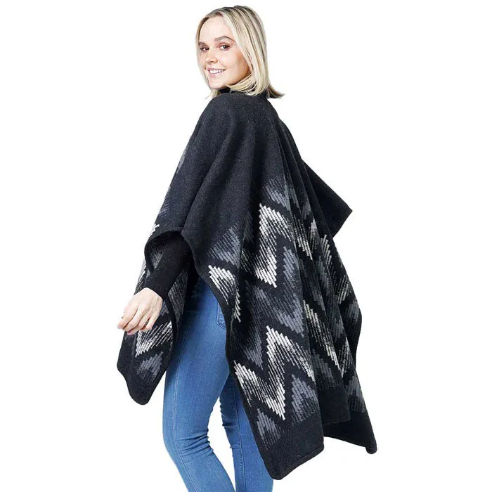 Stylish Chevron Pattern Poncho Shawl Wrap Cape - Versatile Outdoor Accessory
