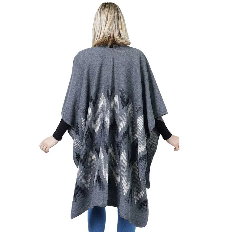 Stylish Chevron Pattern Poncho Shawl Wrap Cape - Versatile Outdoor Accessory