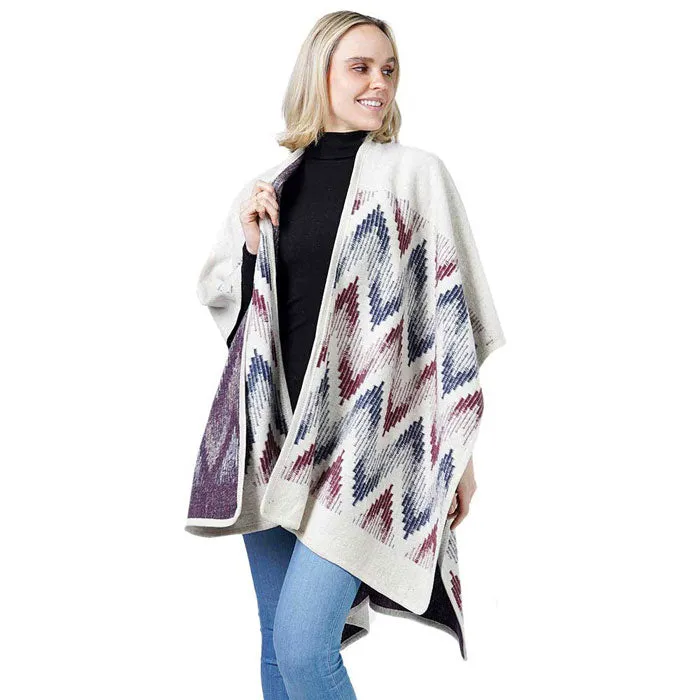 Stylish Chevron Pattern Poncho Shawl Wrap Cape - Versatile Outdoor Accessory