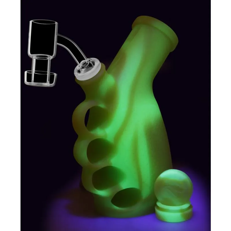 DAB RIG - YEL GRN SILICONE KNUCKLE DUSTER RIG BUBBLER KIT