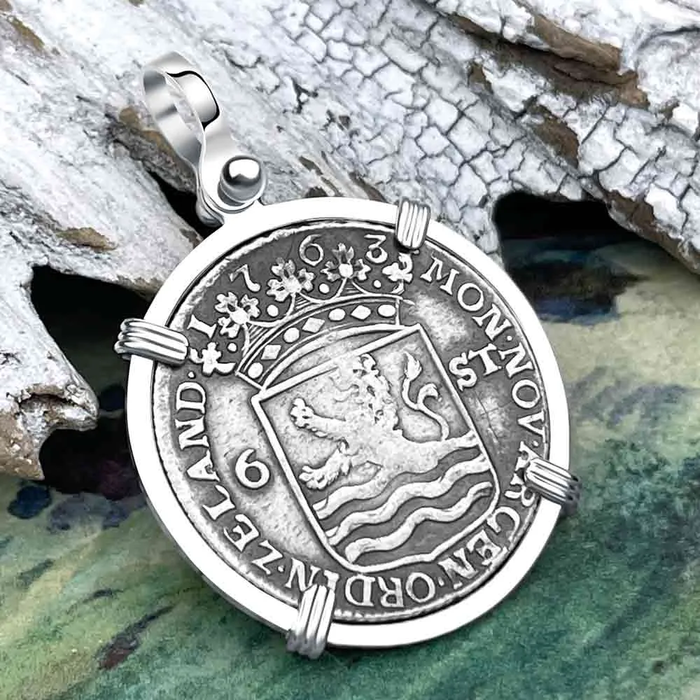 Dutch East India Company 1763 Silver 6 Stuiver Ship Shilling "I Struggle and Survive" Sterling Silver Pendant | Artifact #8517