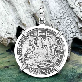 Dutch East India Company 1763 Silver 6 Stuiver Ship Shilling "I Struggle and Survive" Sterling Silver Pendant | Artifact #8517