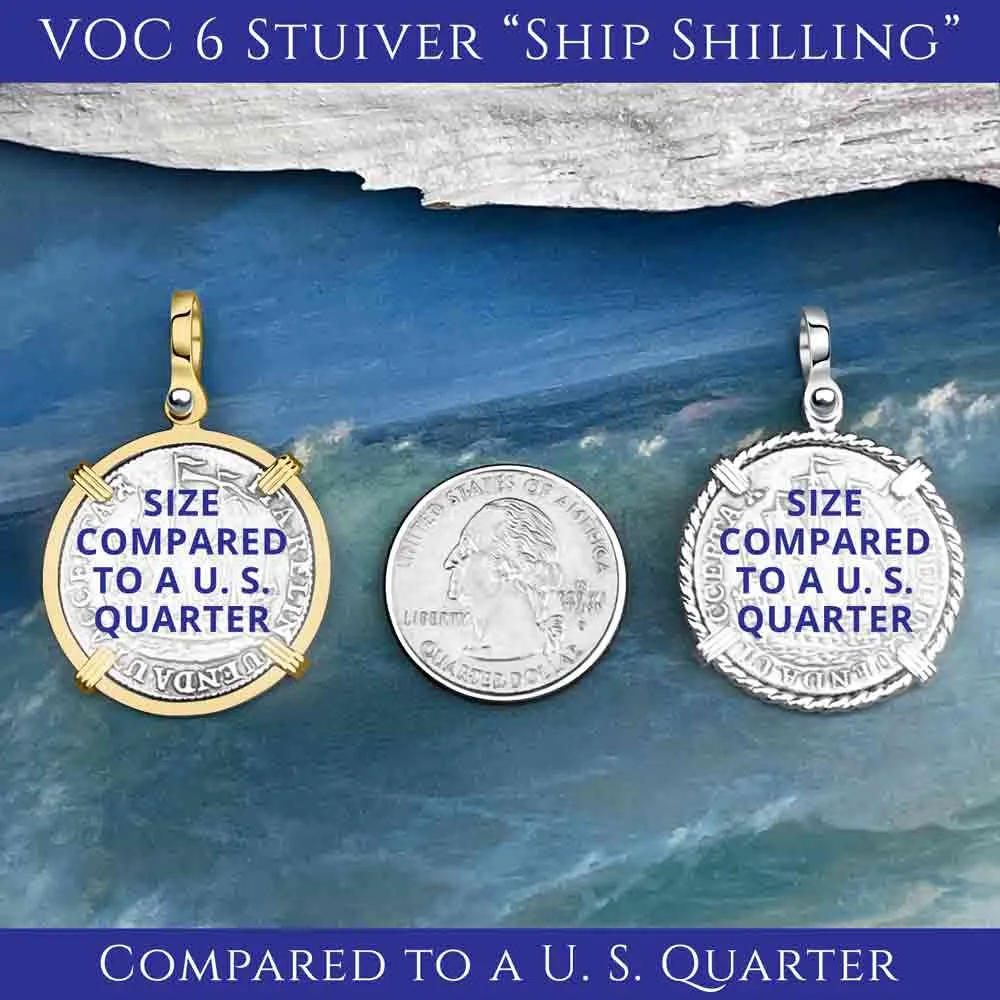 Dutch East India Company 1775 Silver 6 Stuiver Ship Shilling "I Struggle and Survive" 14K Gold Pendant | Artifact #8687