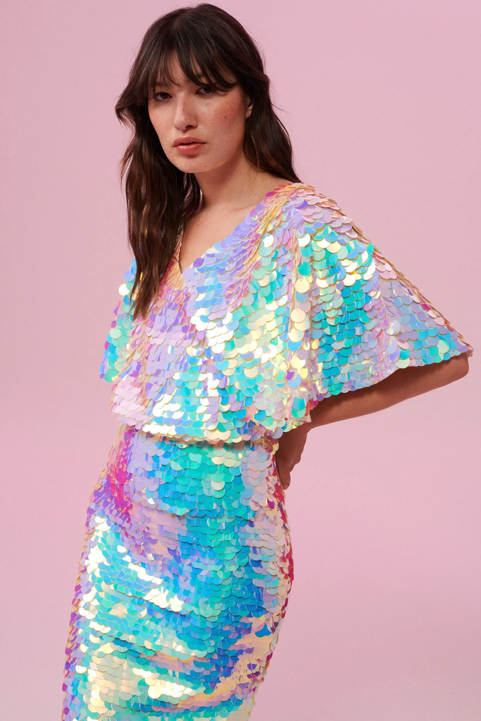 FLORENCE SEQUIN CAPE TOP - OPAL