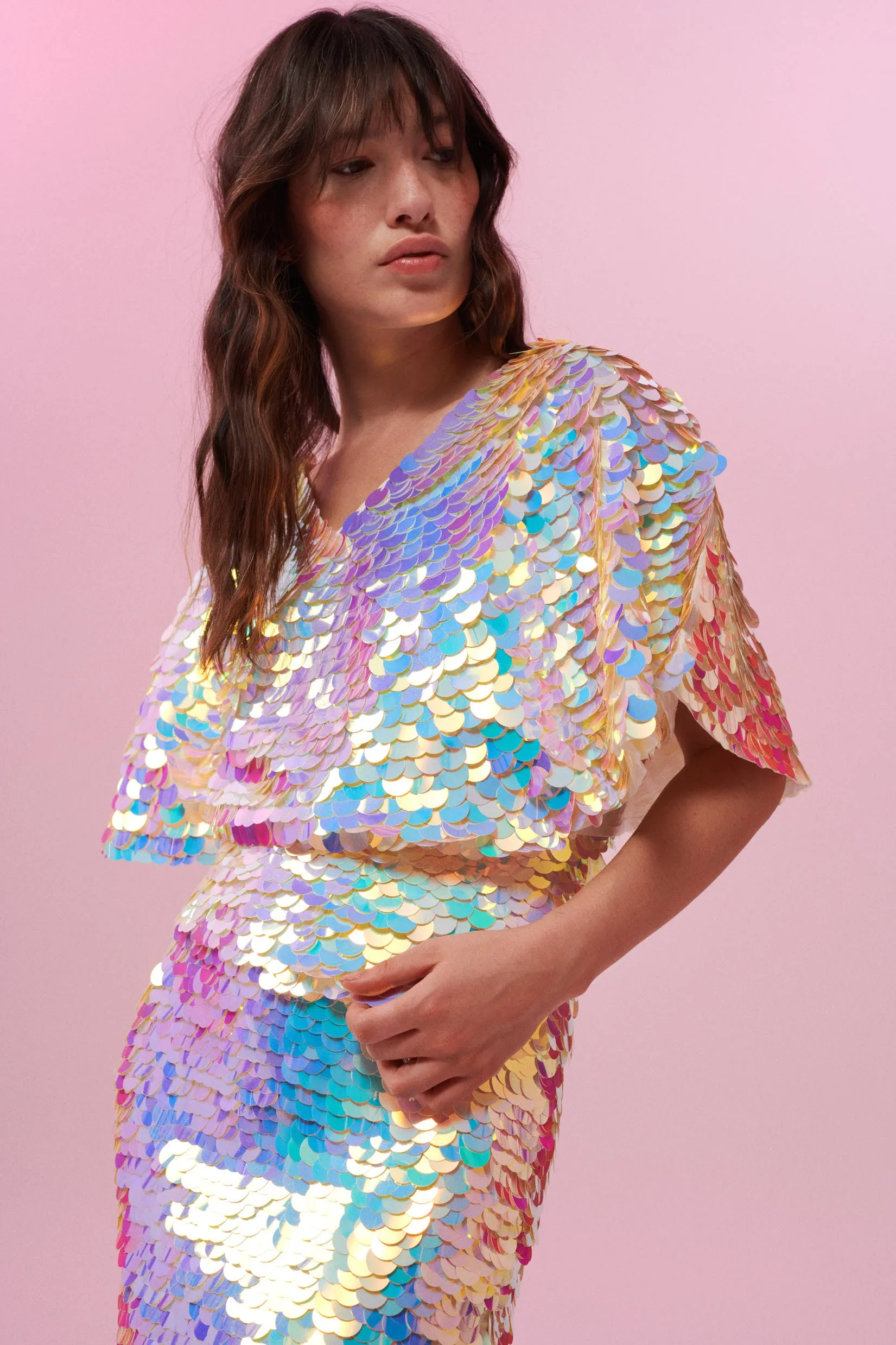 FLORENCE SEQUIN CAPE TOP - OPAL