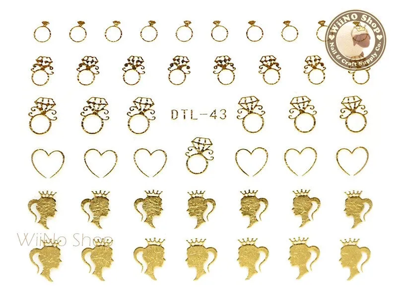 Gold Princess Diamond Ring Nail Art Sticker - 1 pc (DTL-43G)