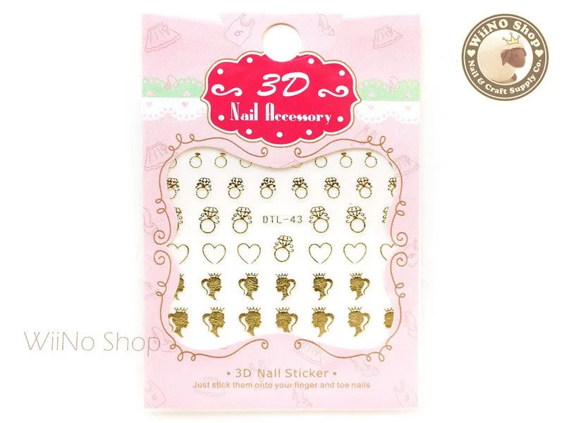 Gold Princess Diamond Ring Nail Art Sticker - 1 pc (DTL-43G)