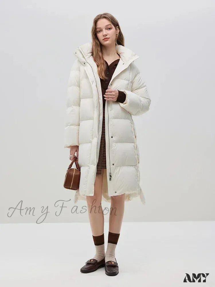 Hooded Long Black Simple Raglan Sleeve Thicken Winter White Duck Female Coat
