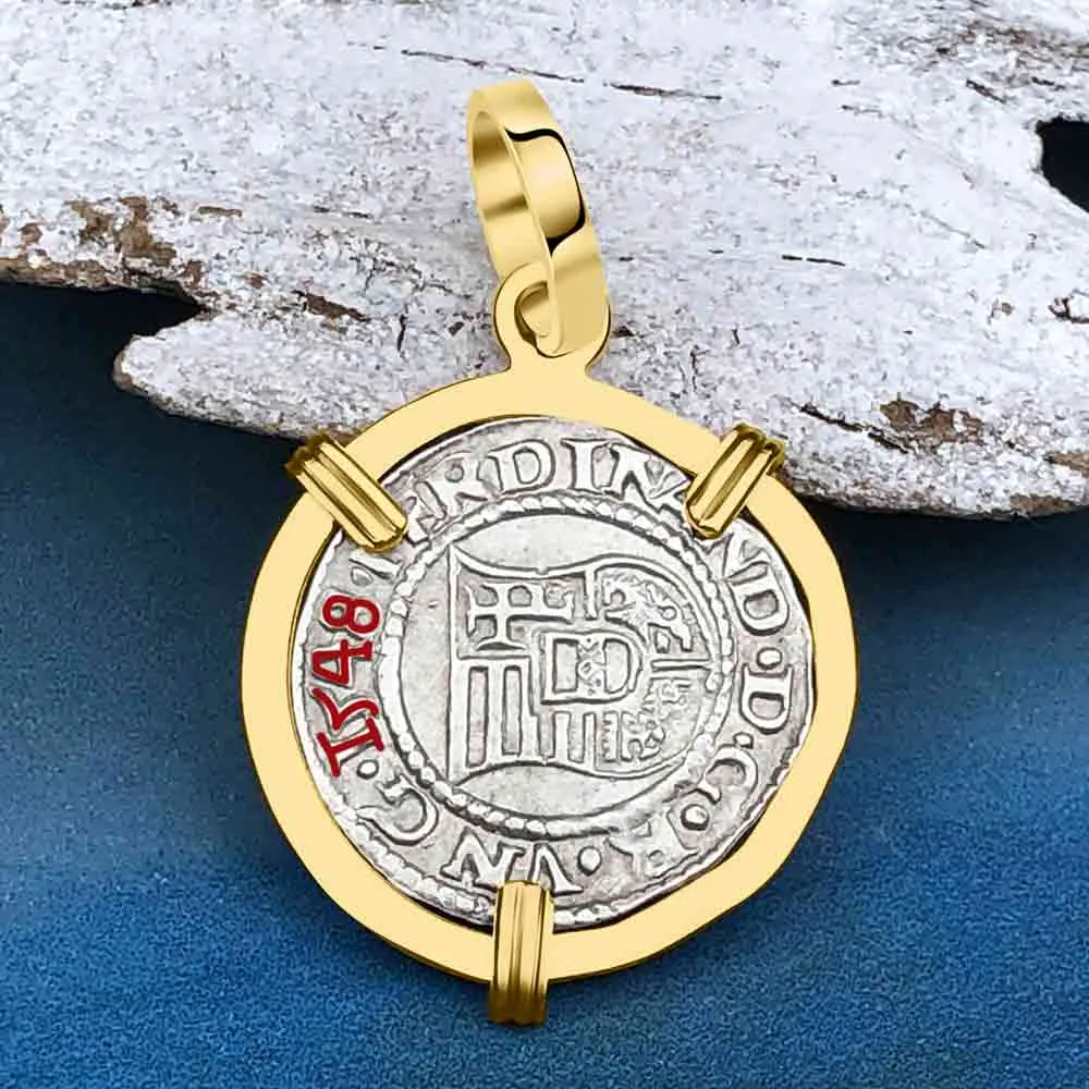 Hungarian Silver Denar Dated 1548 with Mary & Baby Jesus 14K Gold Pendant | Artifact #8556