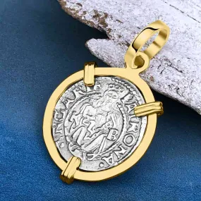 Hungarian Silver Denar Dated 1548 with Mary & Baby Jesus 14K Gold Pendant | Artifact #8556
