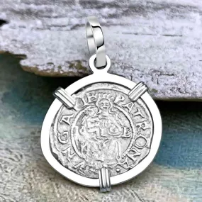 Hungarian Silver Denar Dated 1558 with Mary & Baby Jesus 14K White Gold Pendant | Artifact #8562