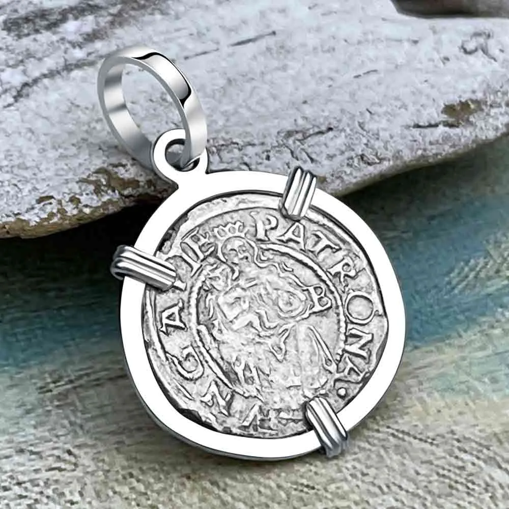Hungarian Silver Denar Dated 1558 with Mary & Baby Jesus 14K White Gold Pendant | Artifact #8562