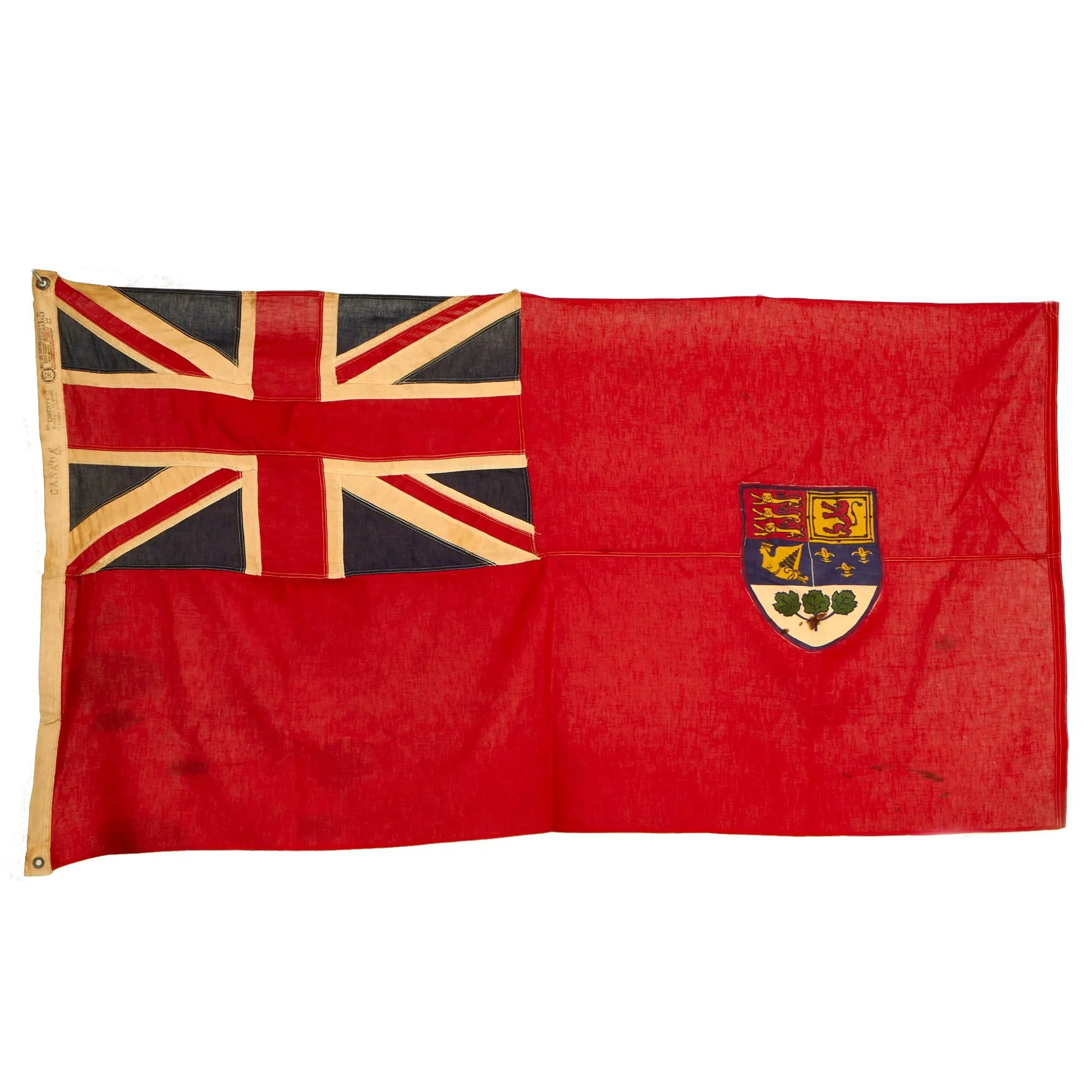Original Canadian WWI / WWII American Made Red Naval & Civil Ensign Flag by Liberty Flag & Dec. Co. Mfgrs.  - 3’x5’