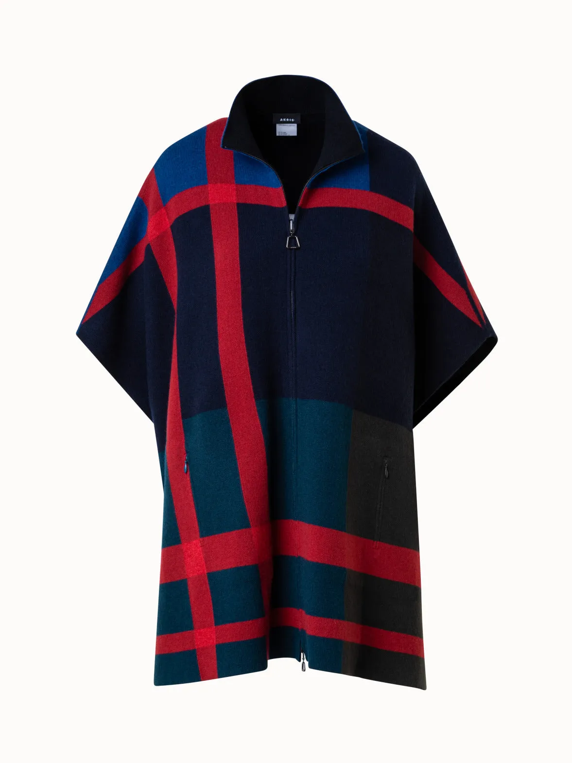 Wendbares Karo-Cape aus 100% Kaschmir-Doubleface