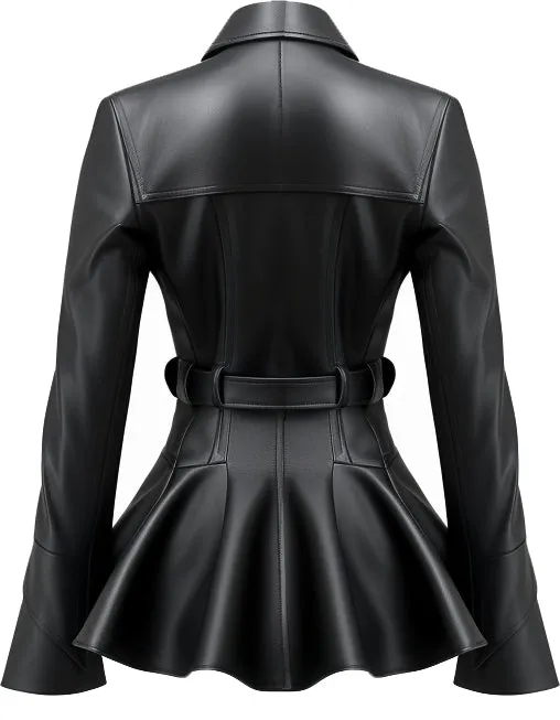 Women Black Designer Peplum Leather Jacket