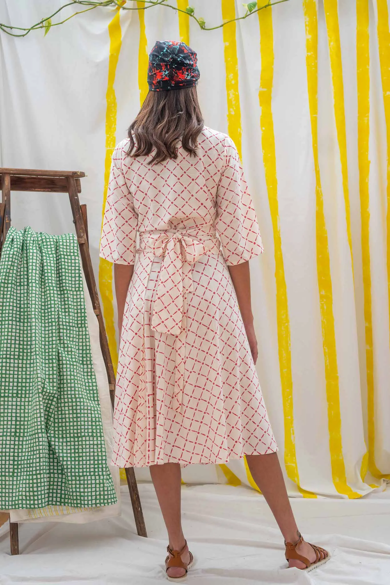 Wrap Skirt Midi - Red Tile Print