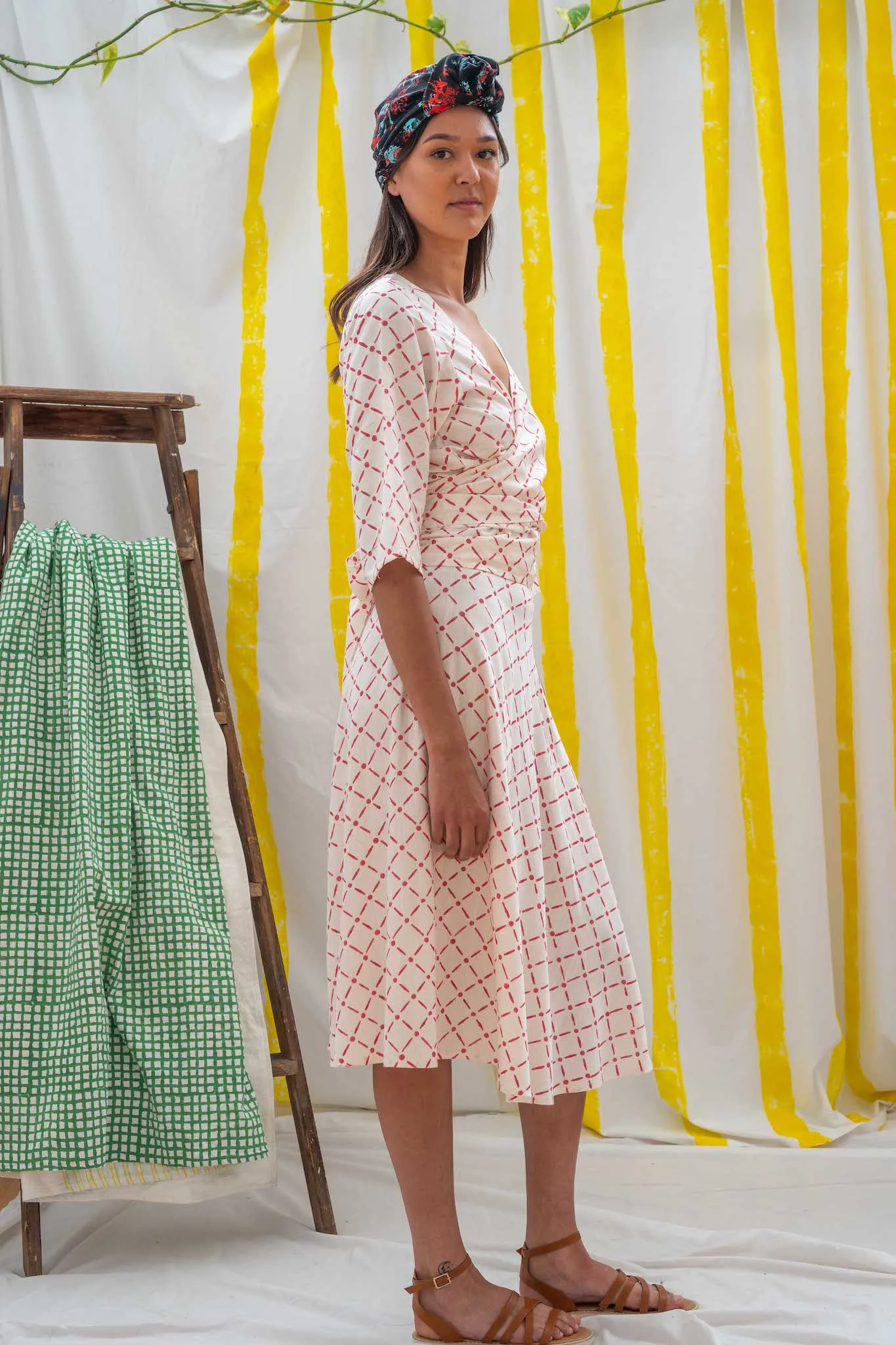 Wrap Skirt Midi - Red Tile Print